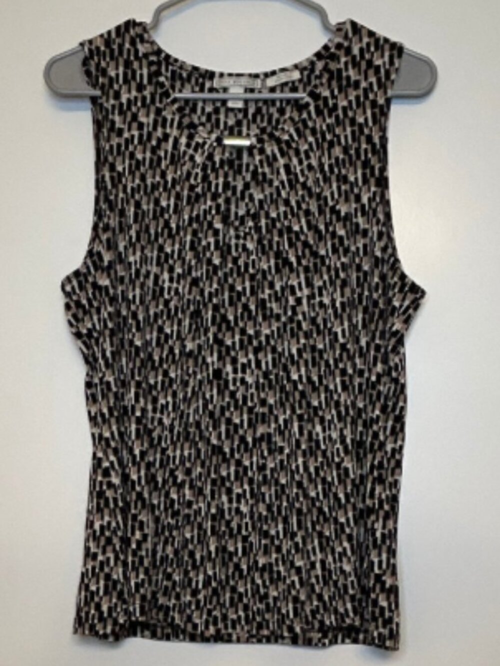 Dana Buchman Travel Anywhere Sleeveless Geometric Print Top Black Beige XL